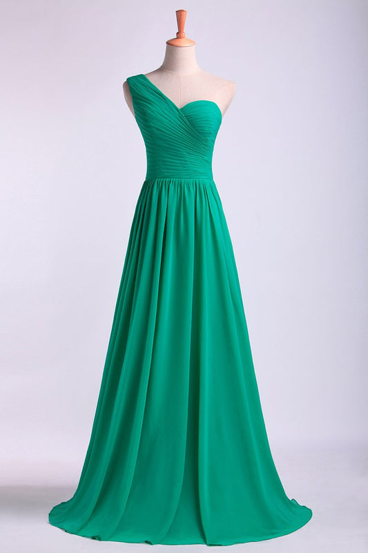 One Shoulder Bridesmaid Dresses A Line Chiffon Floor Length