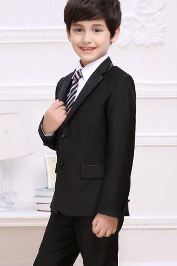 Balck Little Boys Slim Fit Suit Long Sleeves Ring Bearer Suits R03
