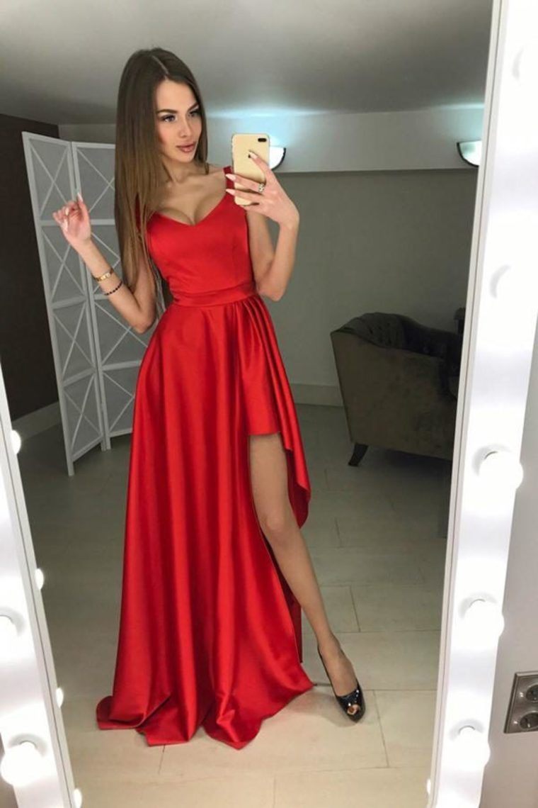 Vintage Red Simple Elegant Cheap Long Prom Dresses Party Dresses