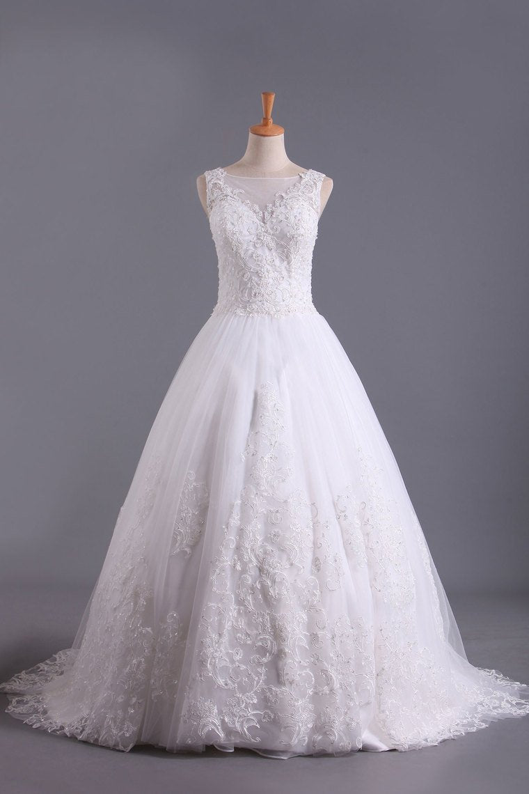 Hot Bateau Wedding Dresses A Line Tulle With Applique