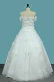 Off The Shoulder Tulle A Line Wedding Dresses With Applique And Handmade Flower