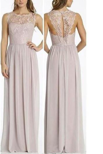 Round Neckline Illusion Lace Top Chiffon A-line Popular Open Back Bridesmaid Dresses WK515