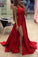 2022 Red Off-the-Shoulder Long V-Neck Slit Sleeveless Simple Elegant Prom Dresses WK832