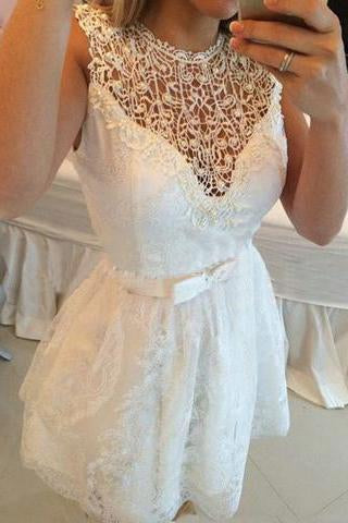 A-line Hot-selling Mini Lace Hollow Homecoming Dresses WK469