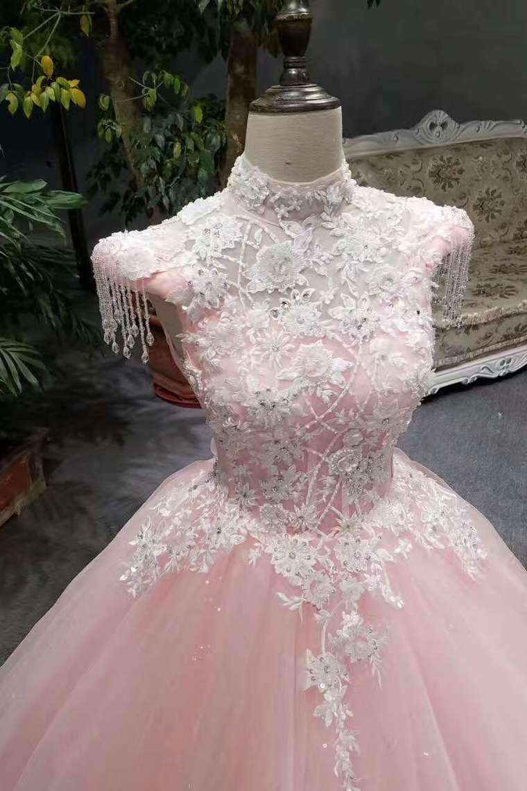 New Arrival Pink Quinceanera Dresses Lace Up With Appliques And Beading Lace Up