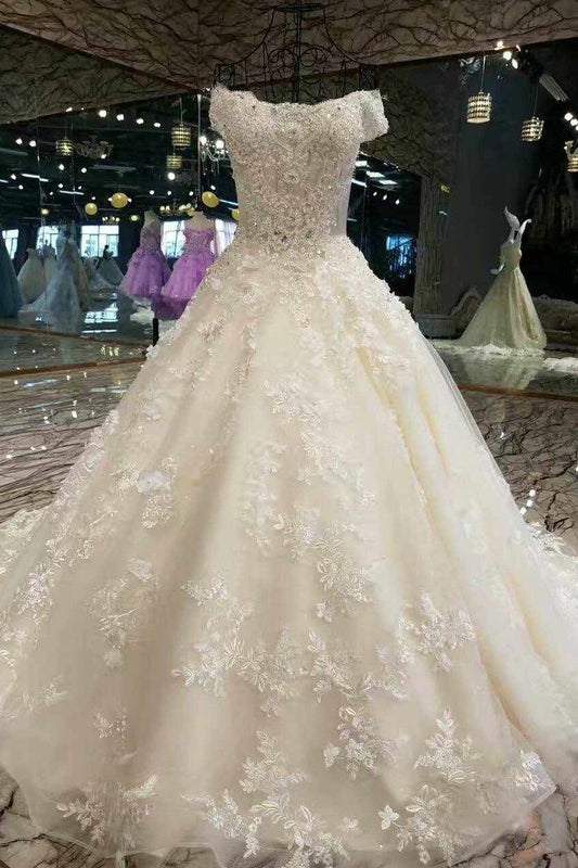 2024 Excellent New Arrival Off The Shoulder A Line With Crystals Tulle Wedding Dresses