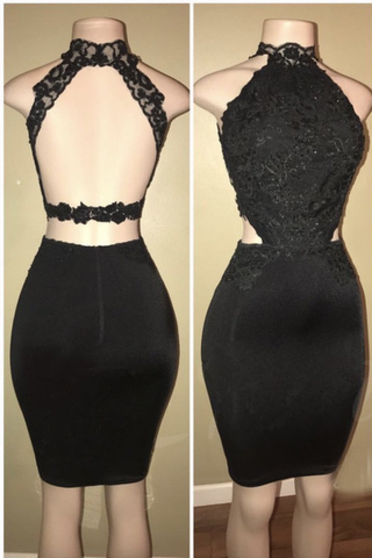 Black Lace Short Prom Dress Sheath Sexy Homecoming Dresses