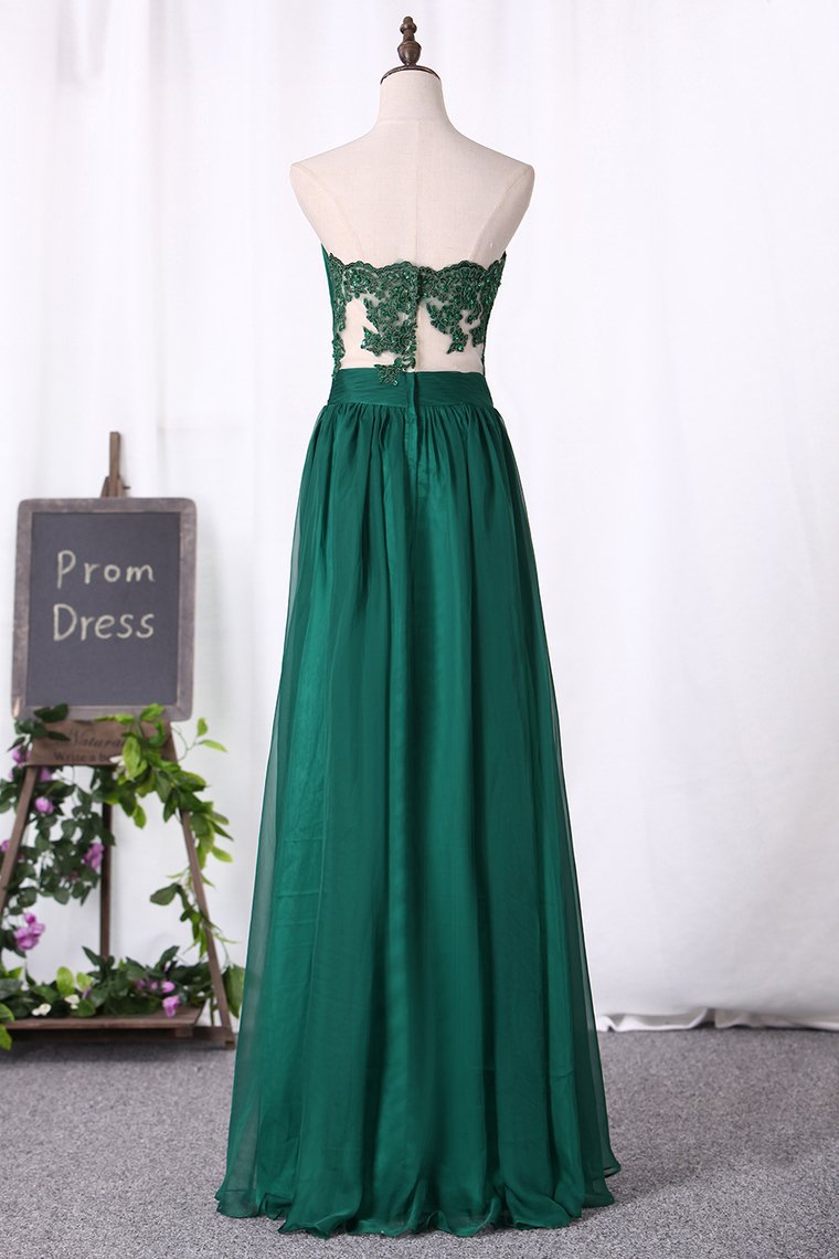 A Line Prom Dresses Chiffon Sweetheart With Applique And Ruffles