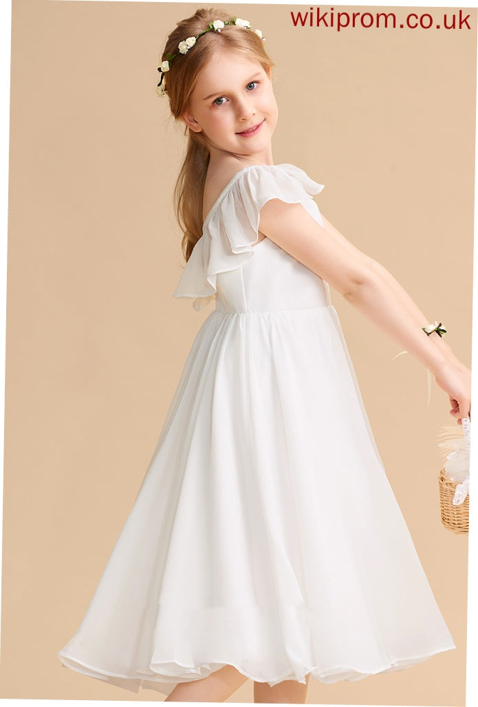 Flower Girl Dresses Tea-length Karly - V-neck Girl Flower Chiffon/Satin A-Line Dress Sleeveless