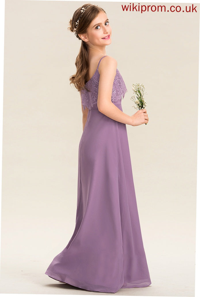 Chiffon Uerica Floor-Length Square Neckline Lace A-Line Junior Bridesmaid Dresses