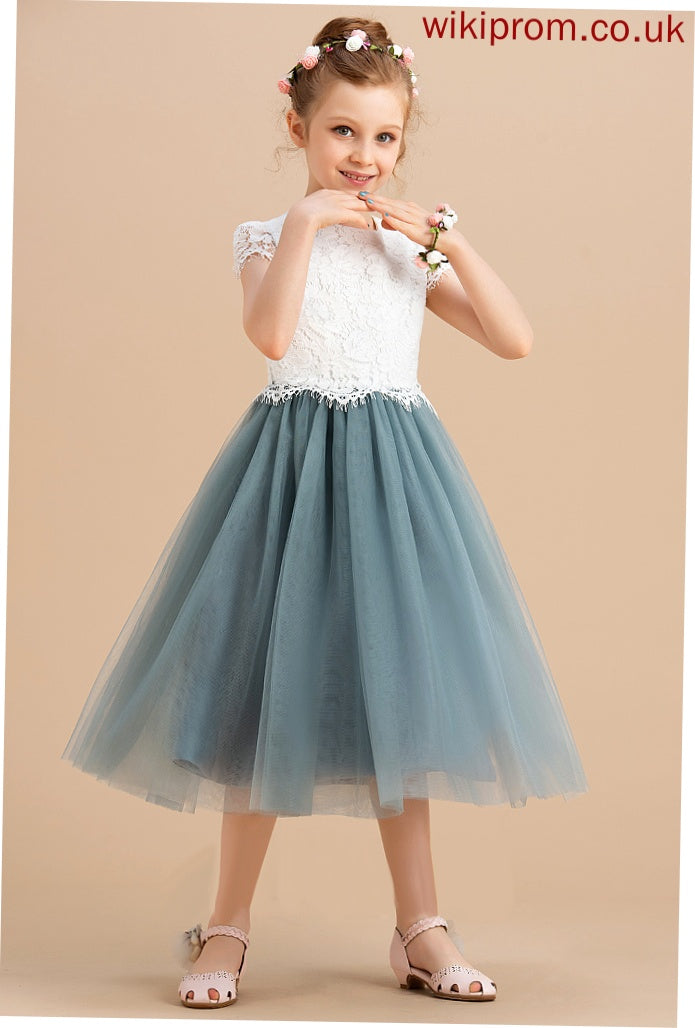 Flower Girl Dresses Neck Girl Dress Tea-length Sleeveless - Scoop A-Line Elle Flower Tulle/Lace
