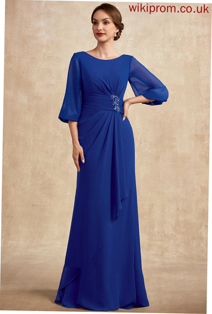 Chiffon Beading Bride Amelia Neck With the A-Line Scoop of Floor-Length Dress Ruffle Mother Mother of the Bride Dresses