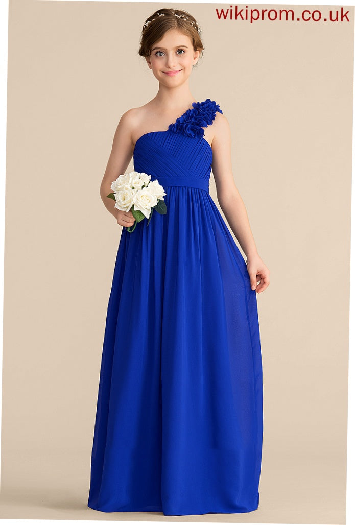 Flower(s) With Kamryn A-Line Chiffon One-Shoulder Ruffle Floor-Length Junior Bridesmaid Dresses