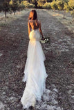 Beautiful Lace Tulle V-Neck Mermaid Ivory Sexy Sleeveless Wedding Dresses WK293