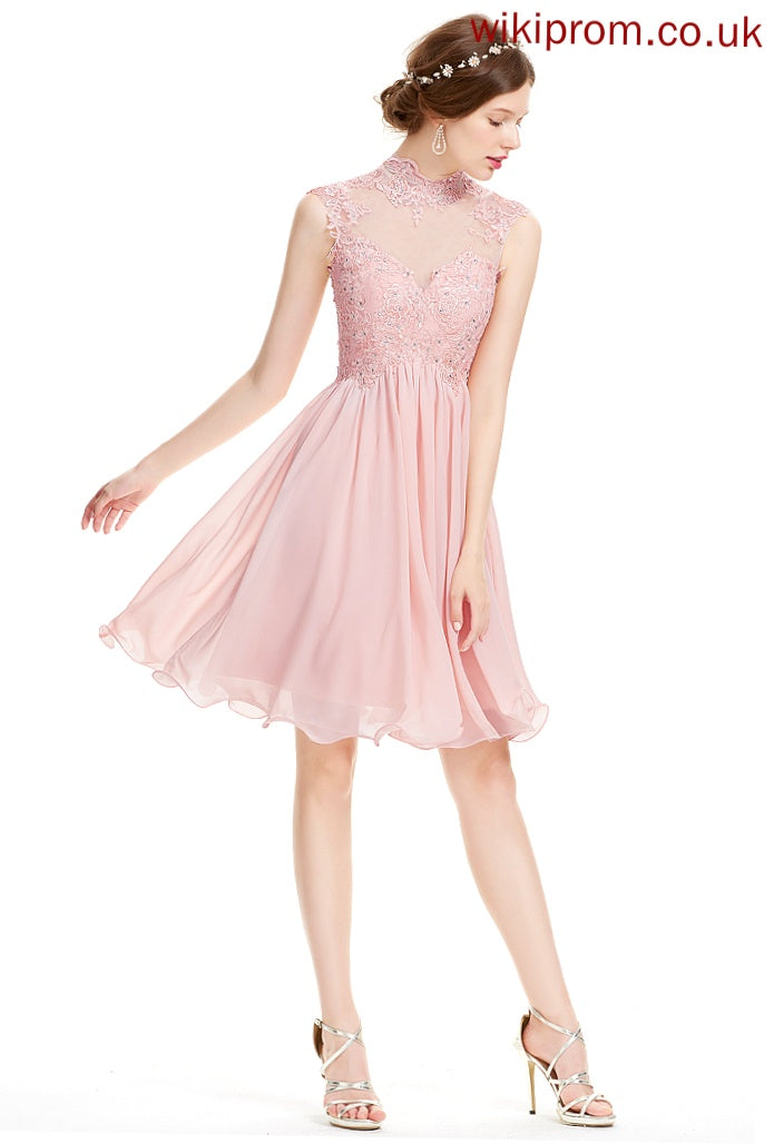 Chiffon Dress Lace With Homecoming A-Line Homecoming Dresses Beading Knee-Length Micaela Neck High