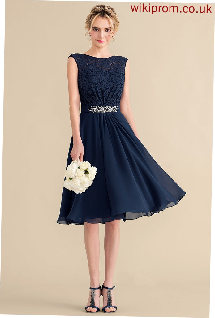 Chiffon Bow(s) Lace Martina Neck A-Line Lace Scoop Homecoming Homecoming Dresses Dress Beading Knee-Length With