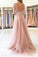 Gorgeous Applique Tulle 3/4 Sleeves Floor Length Prom Dresses