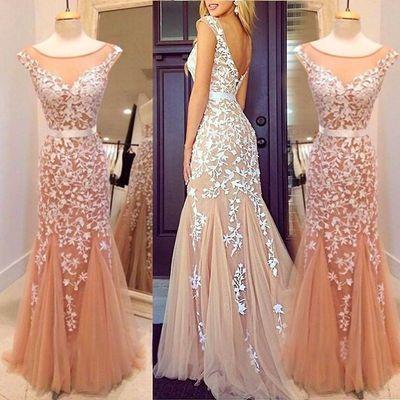 Lace Mermaid Long Prom Dress online 2024 Long Prom Dress Blush Pink Prom Dresses WK940