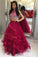 Modest 2 Pieces Beading Tulle Red Long Prom Dresses Party Dresses