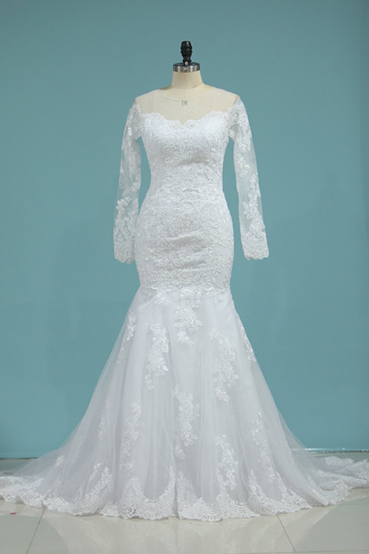 Mermaid New Arrival Scoop Wedding Dresses Tulle With Applique