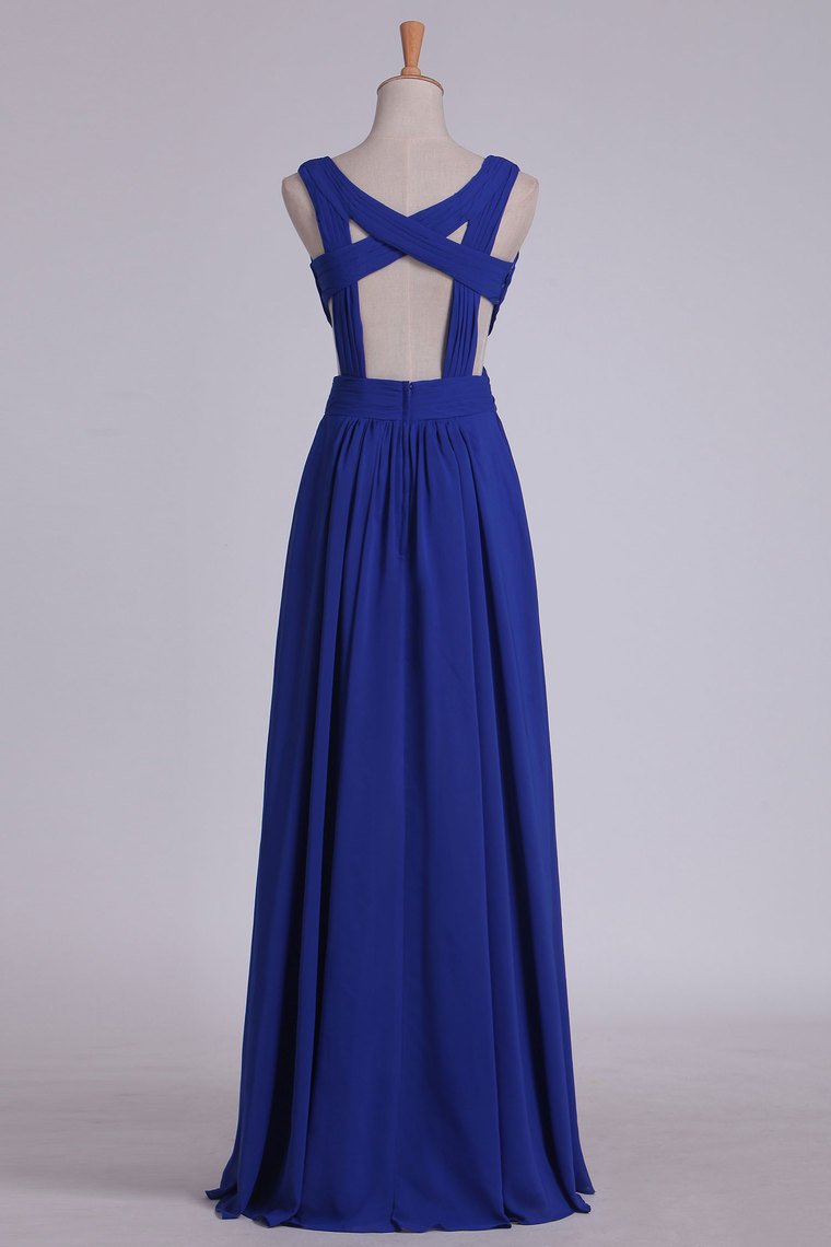 Straps Prom Dresses A Line With Ruffles Chiffon Open Back