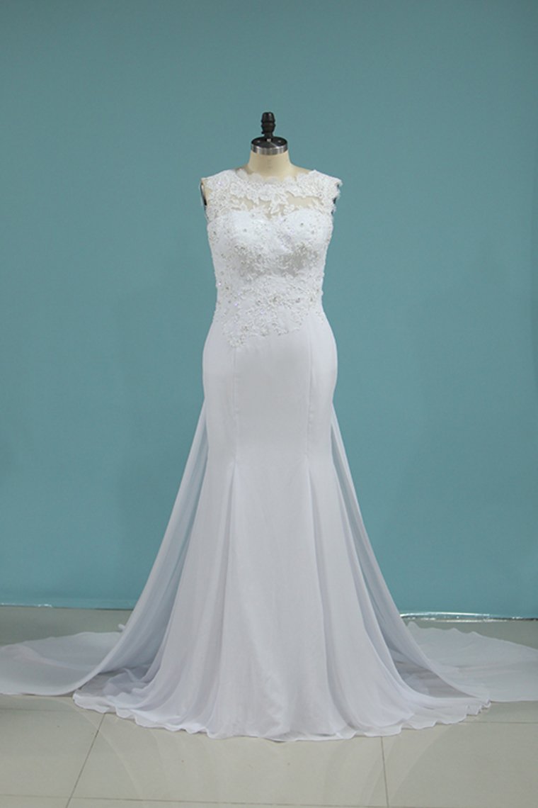 A Line Scoop Chiffon With Applique Wedding Dresses Court Train