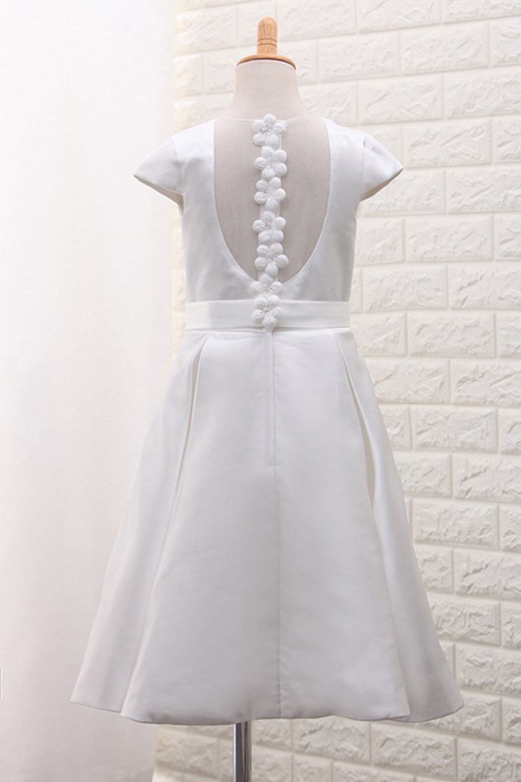 New Arrival Scoop A Line Flower Girl Dresses Satin With Handmade Flowers