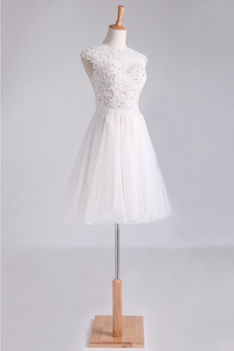 Homecoming Dresses Scoop Short/Mini A Line Tulle With Applique And Beading