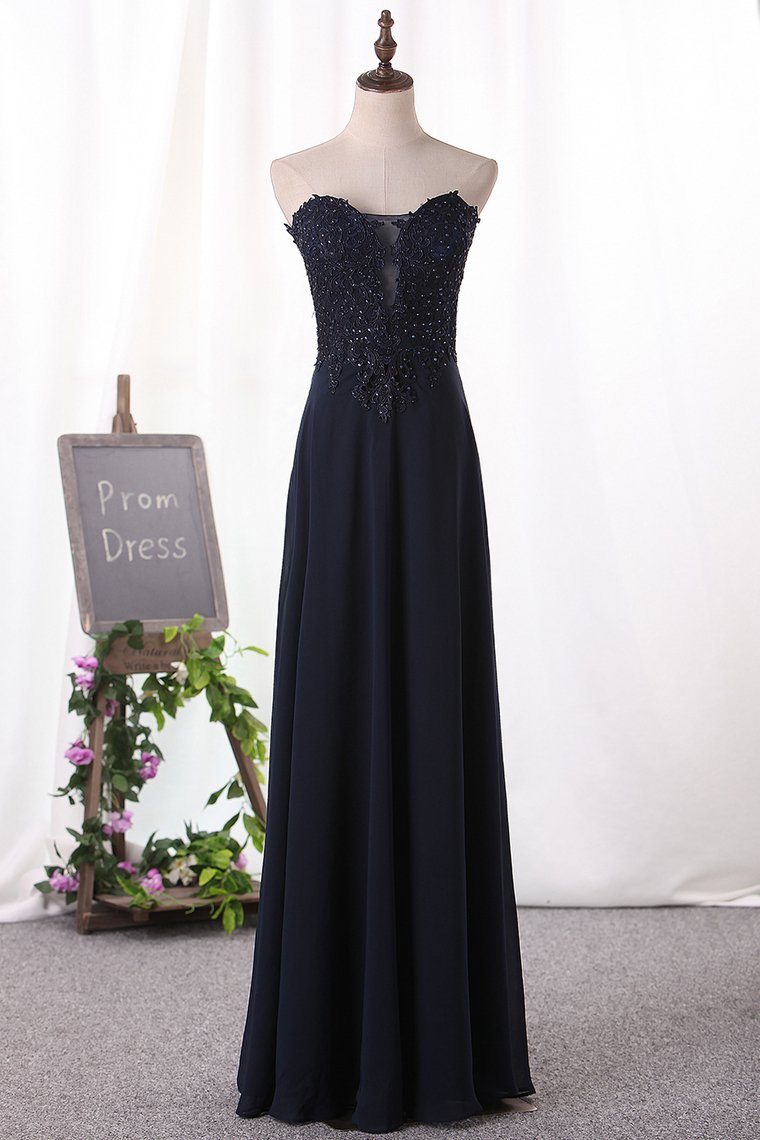 A Line Prom Dresses Chiffon Sweetheart With Applique Floor Length
