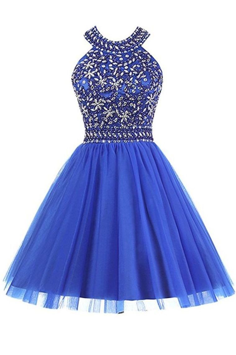 Homecoming Dresses A Line Scoop Tulle With Beading Short/Mini