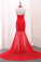 Mermaid High Neck Prom Dresses Lace With Slit Sweep Train
