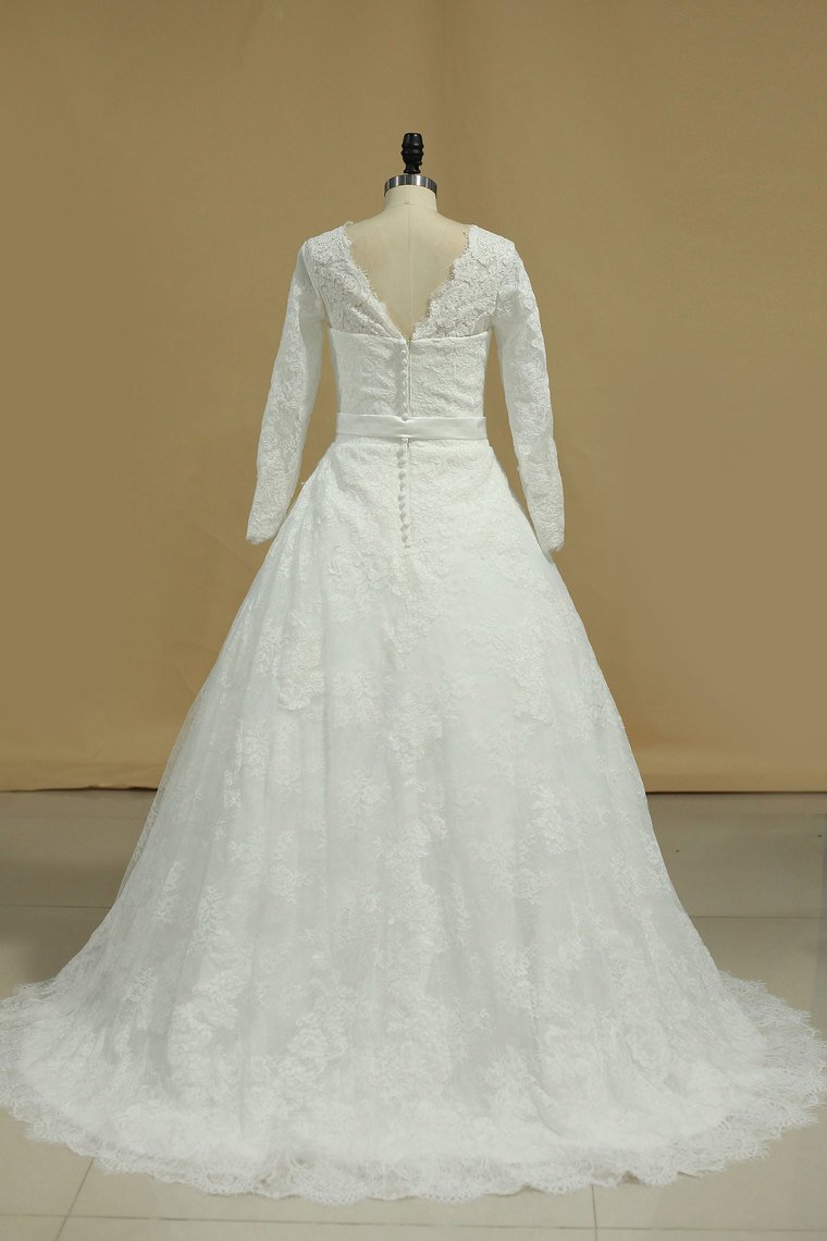 Latest Style Wedding Dresses Scoop A-Line Chapel Train