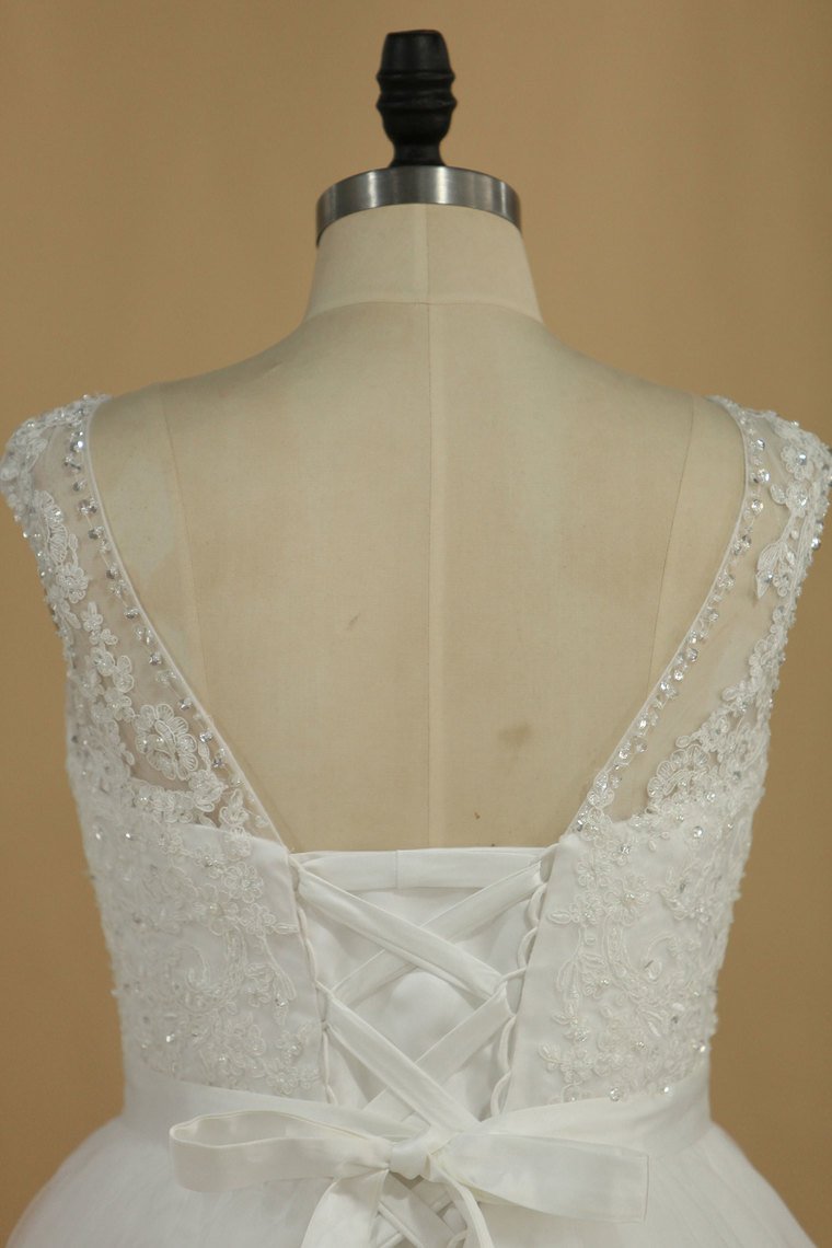 A Line Wedding Dresses Scoop With Applique And Sash Organza