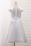 New Arrival Satin A Line Scoop Flower Girl Dresses With Handmade Flowers