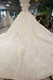 Lace Wedding Dresses Off-The-Shoulder Royal Train  Sleevesless Lace Up Back