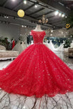 2022 Red Wedding Dresses Tulle Long Sleeves Lace