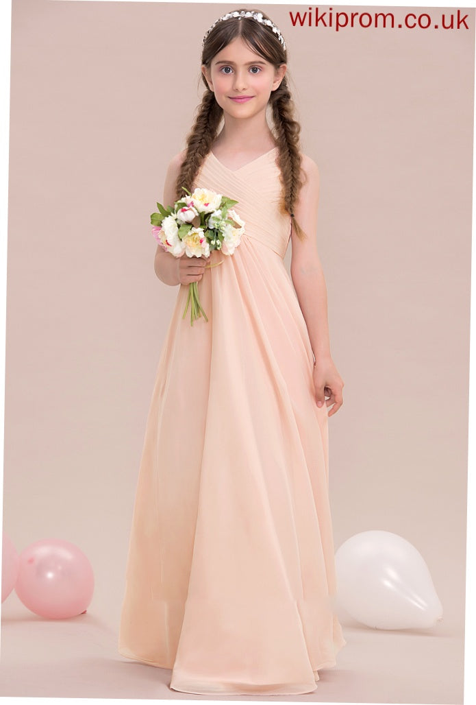 Floor-Length With V-neck Junior Bridesmaid Dresses Kristina Ruffle Chiffon A-Line