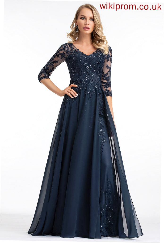 V-neck Prom Dresses Kathryn A-Line Sequins Chiffon Floor-Length With