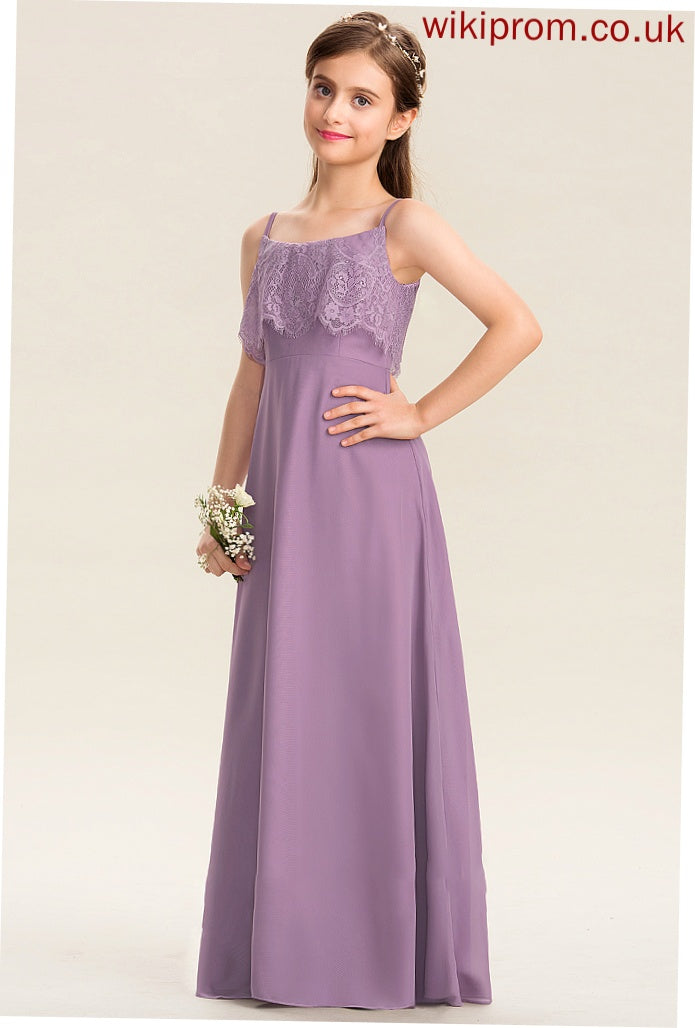 Chiffon Uerica Floor-Length Square Neckline Lace A-Line Junior Bridesmaid Dresses