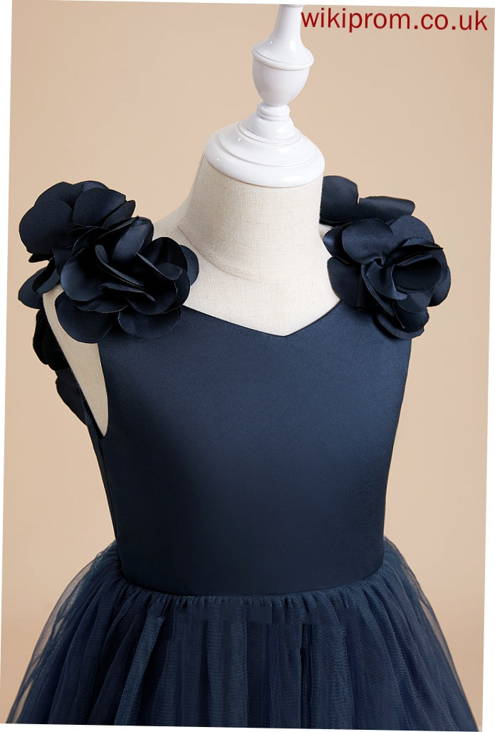 Flower(s)/Bow(s) - A-Line Dress V-neck Shea Tea-length Sleeveless Flower Flower Girl Dresses With Satin/Tulle Girl