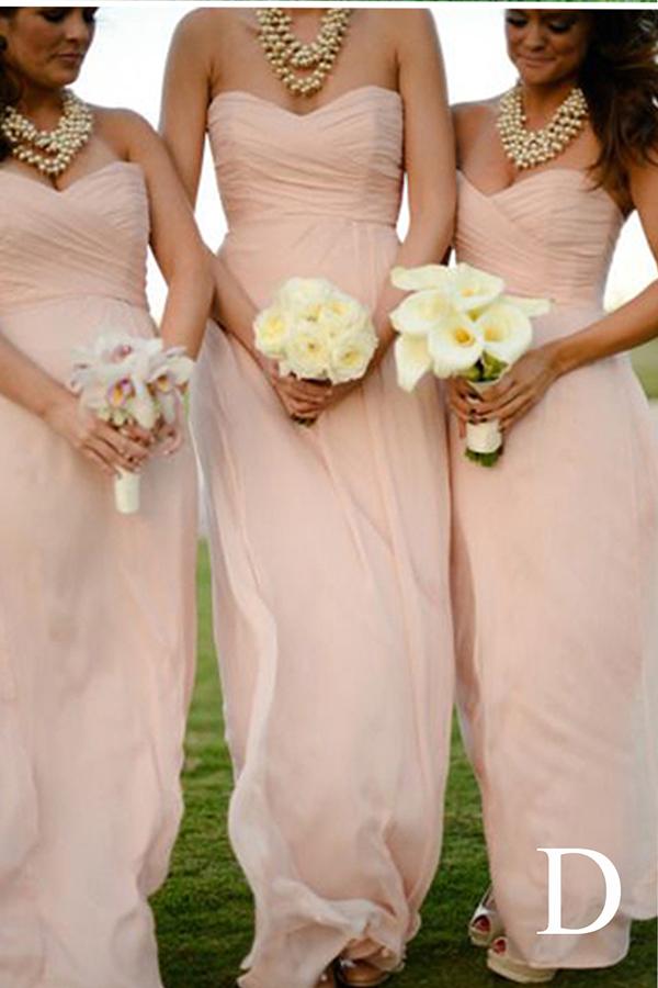 Long Light Pink Mismatched A-Line One Shoulder Sleeveless Elegant Bridesmaid Dresses WK523