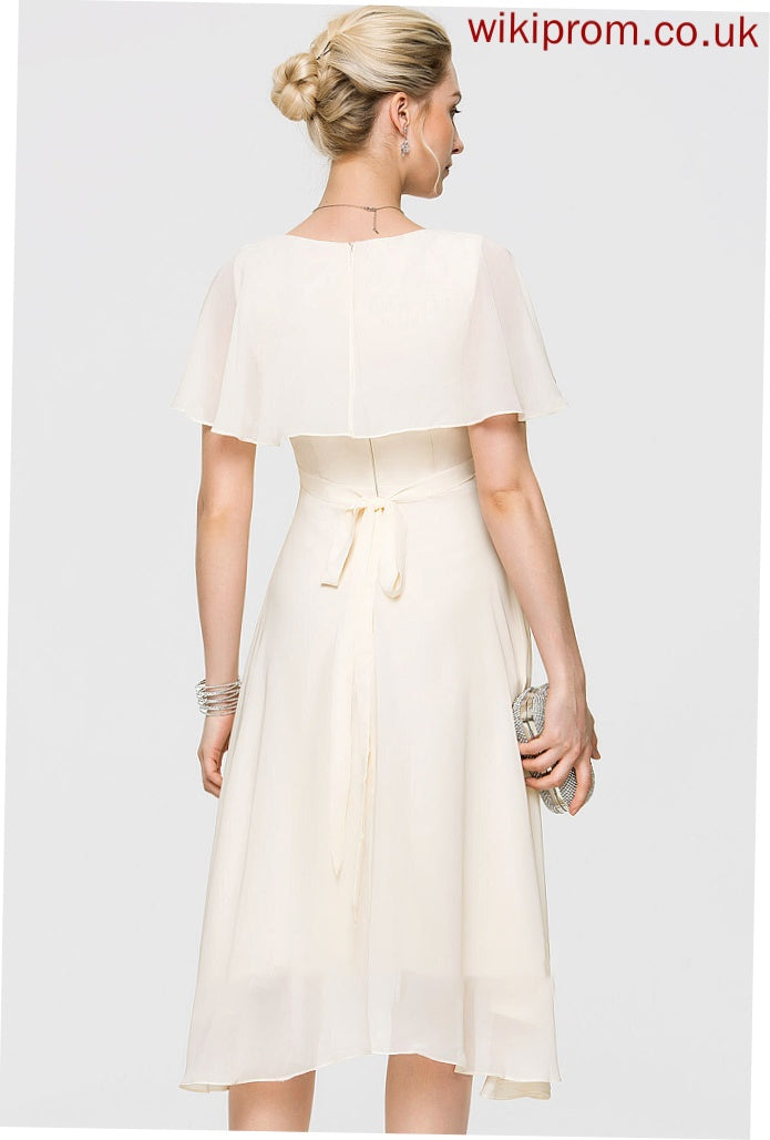 Chiffon Wedding Dresses Viola Dress A-Line Asymmetrical With V-neck Cascading Ruffles Wedding Bow(s)