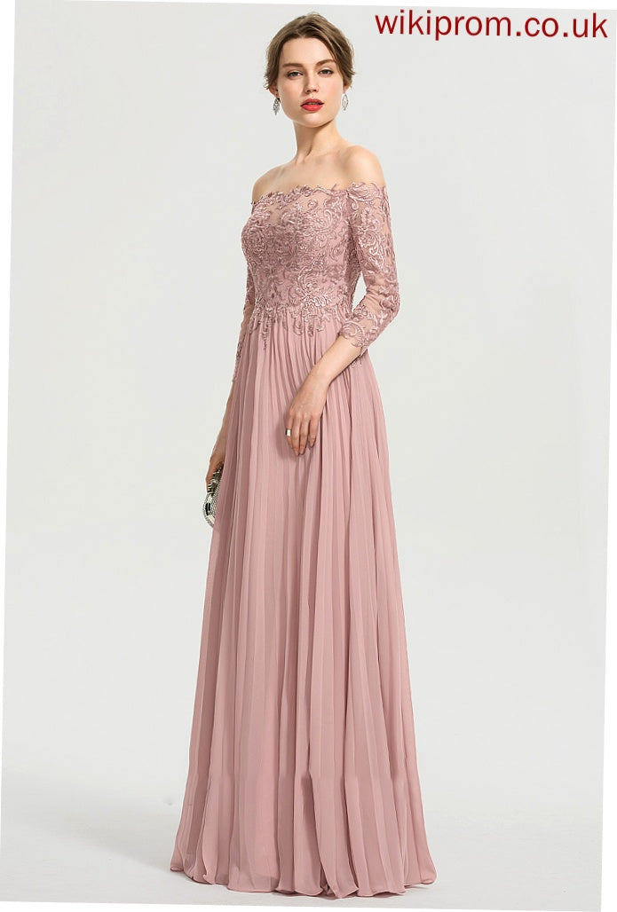 Sofia Sequins With Floor-Length Prom Dresses Pleated Ball-Gown/Princess Off-the-Shoulder Chiffon