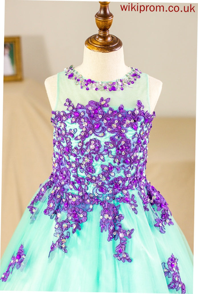 (Petticoat NOT Flower Girl Dresses Neck Sleeveless Tulle Kristina Scoop - included) Dress Flower Ball-Gown/Princess Girl Beading Floor-length With