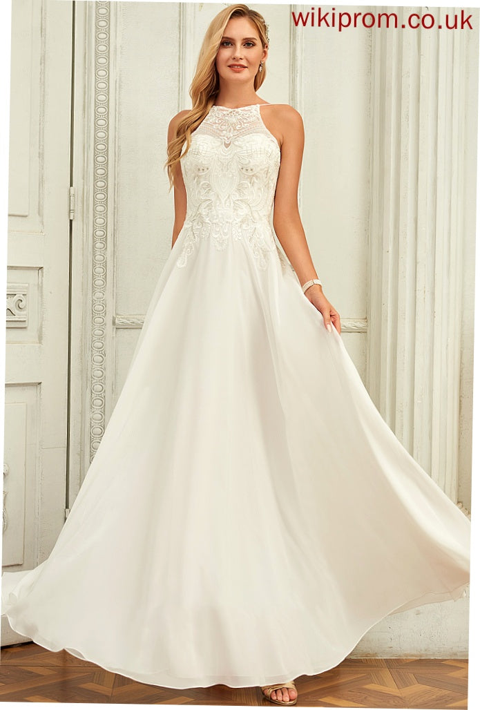 Chiffon Wedding Dresses A-Line Lace Scoop Floor-Length Neck Dress Wedding Dalia
