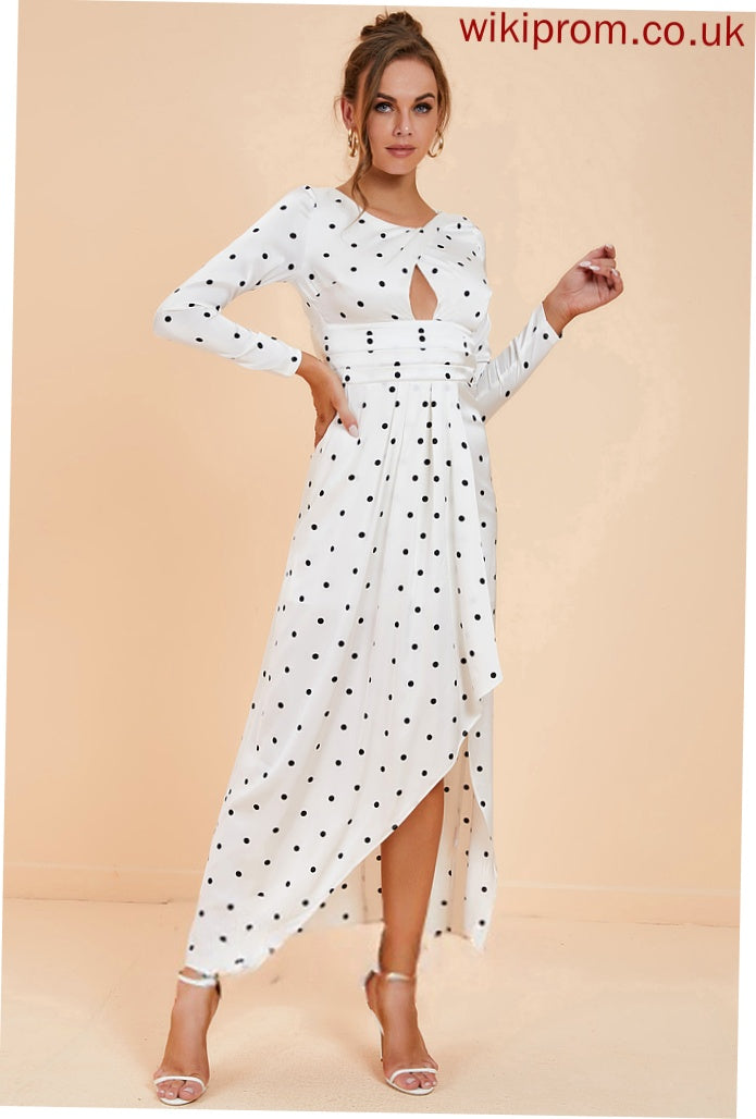 Club Dresses Split Sexy Polyester Neck Long Midi Round Front Sleeves A-line Dresses Carleigh
