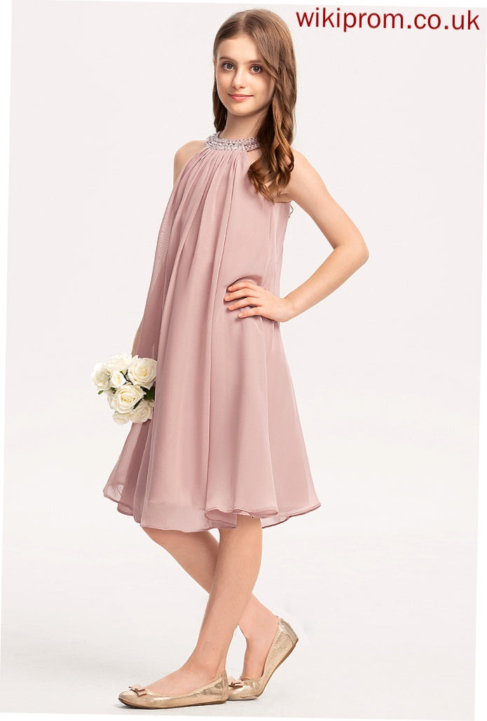Chiffon A-Line Junior Bridesmaid Dresses Scoop Beading With Haven Knee-Length Sequins Neck
