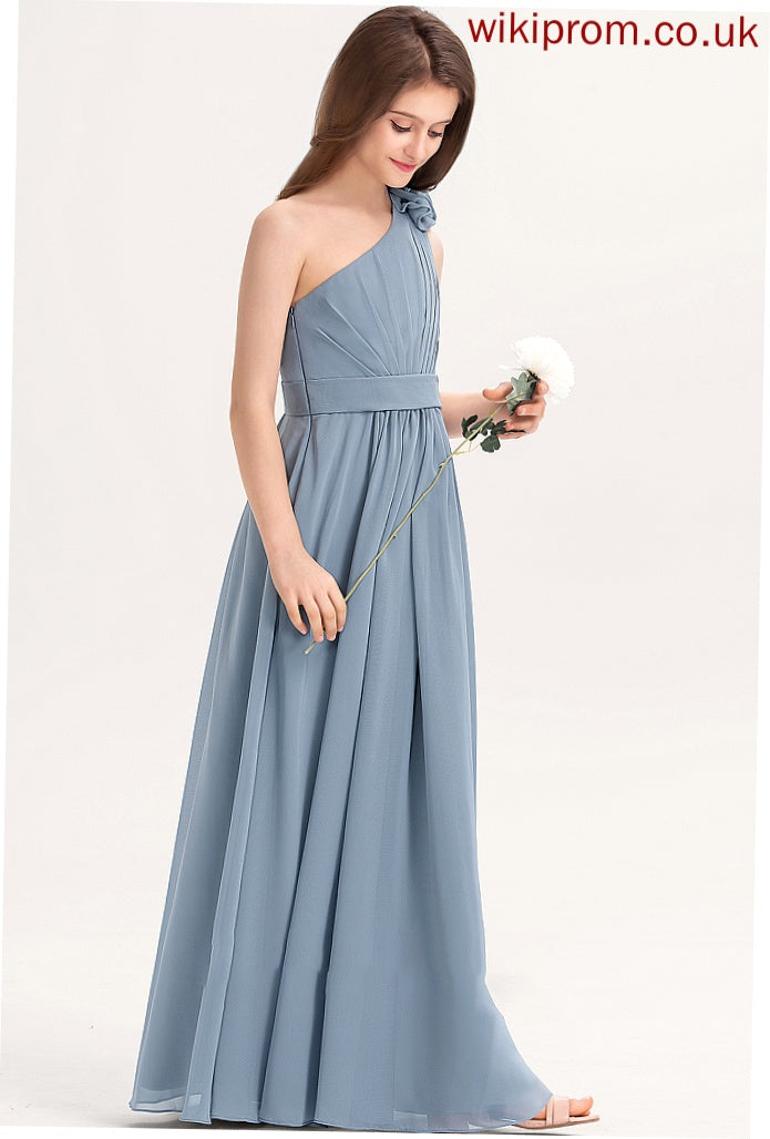Chiffon With Junior Bridesmaid Dresses A-Line Evie Ruffle One-Shoulder Floor-Length Flower(s)