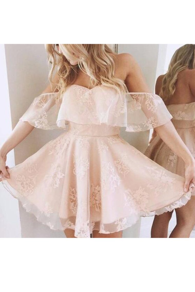 Off The Shoulder A Line Homecoming Dresses Lace Short/Mini