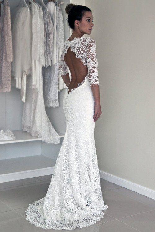 2022 Long Sleeve Lace Open Back Mermaid Long Custom Affordable Wedding Dresses WK348